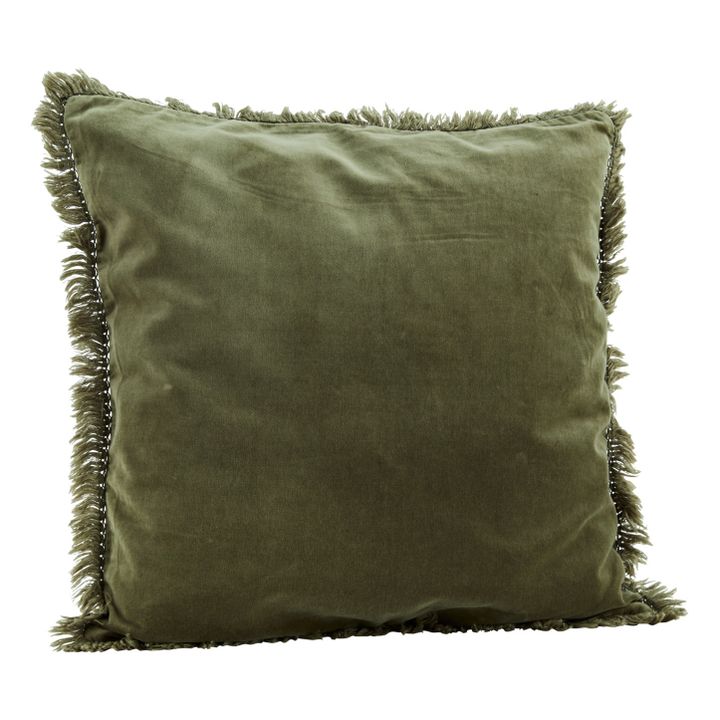 Fringed Velvet Cushion Cover | Verde Kaki- Imagen del producto n°0