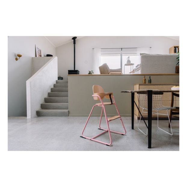 Chaise haute avec tablette Tibu, structure métal et bois, entre-jambe en cuir-product