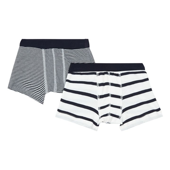Set of 2 Organic Cotton Striped Briefs | Blue- Product image n°0