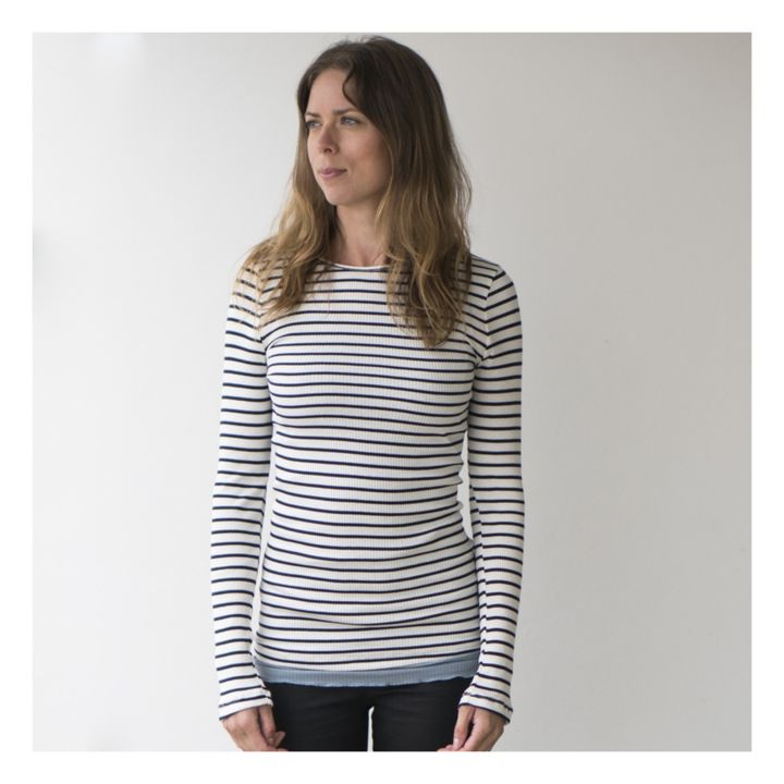 T-Shirt a righe, modello: Gerda, in seta - Collezione Donna | Blu- Immagine del prodotto n°2