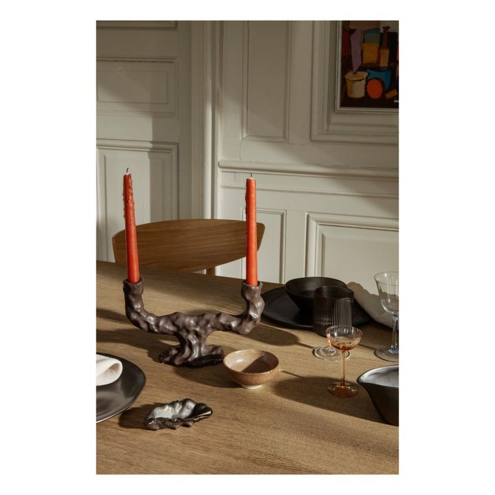 Bougeoir Dito double en grès | Marron- Image produit n°1