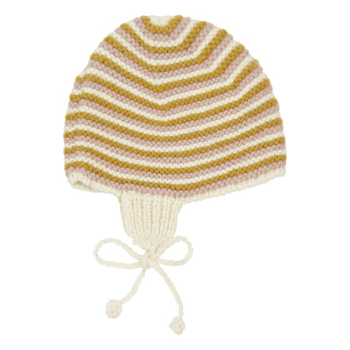 Striped Hand Knit Woollen Peruvian Beanie | Ecru- Product image n°0