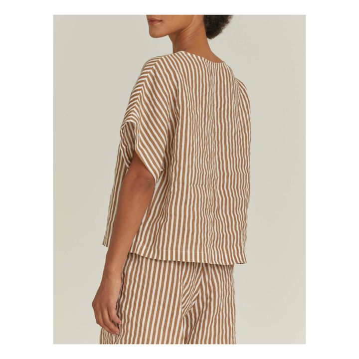 Box Striped Linen Top | Ecru- Immagine del prodotto n°3