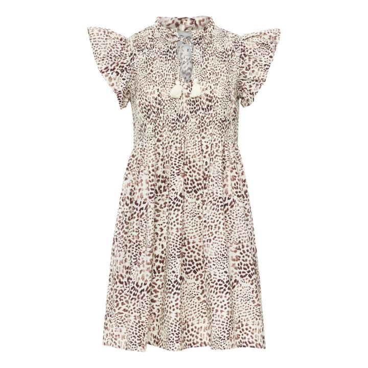 Vestito Calla, con volant, stampa leopardata Ecru- Immagine del prodotto n°0