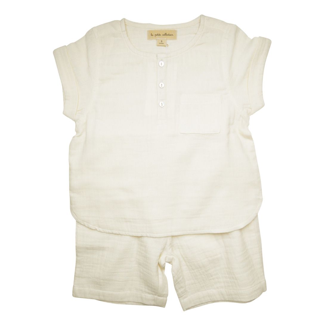 Pyjama Gaze de Coton Bio Ecru- Image produit n°0