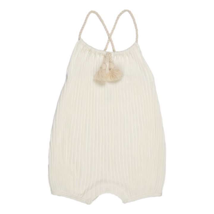 Organic Cotton Ribbed Pompom Romper White- Product image n°0