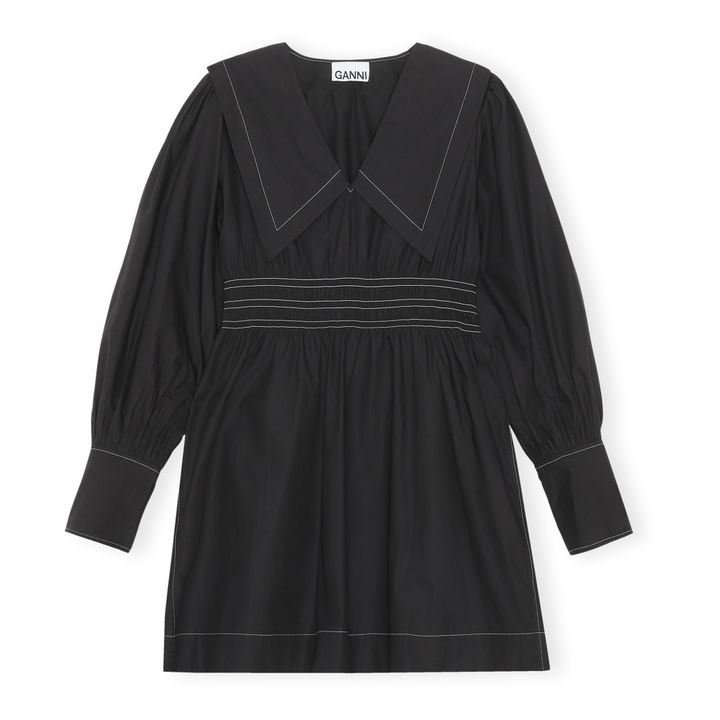 Organic Cotton Poplin Top-Stitched Dress Negro- Imagen del producto n°0