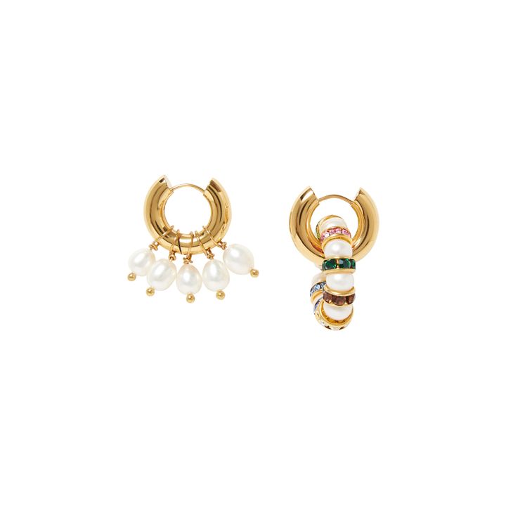 Boucles d'Oreilles Dépareillées Strass et Perles | Multicolore- Image produit n°0