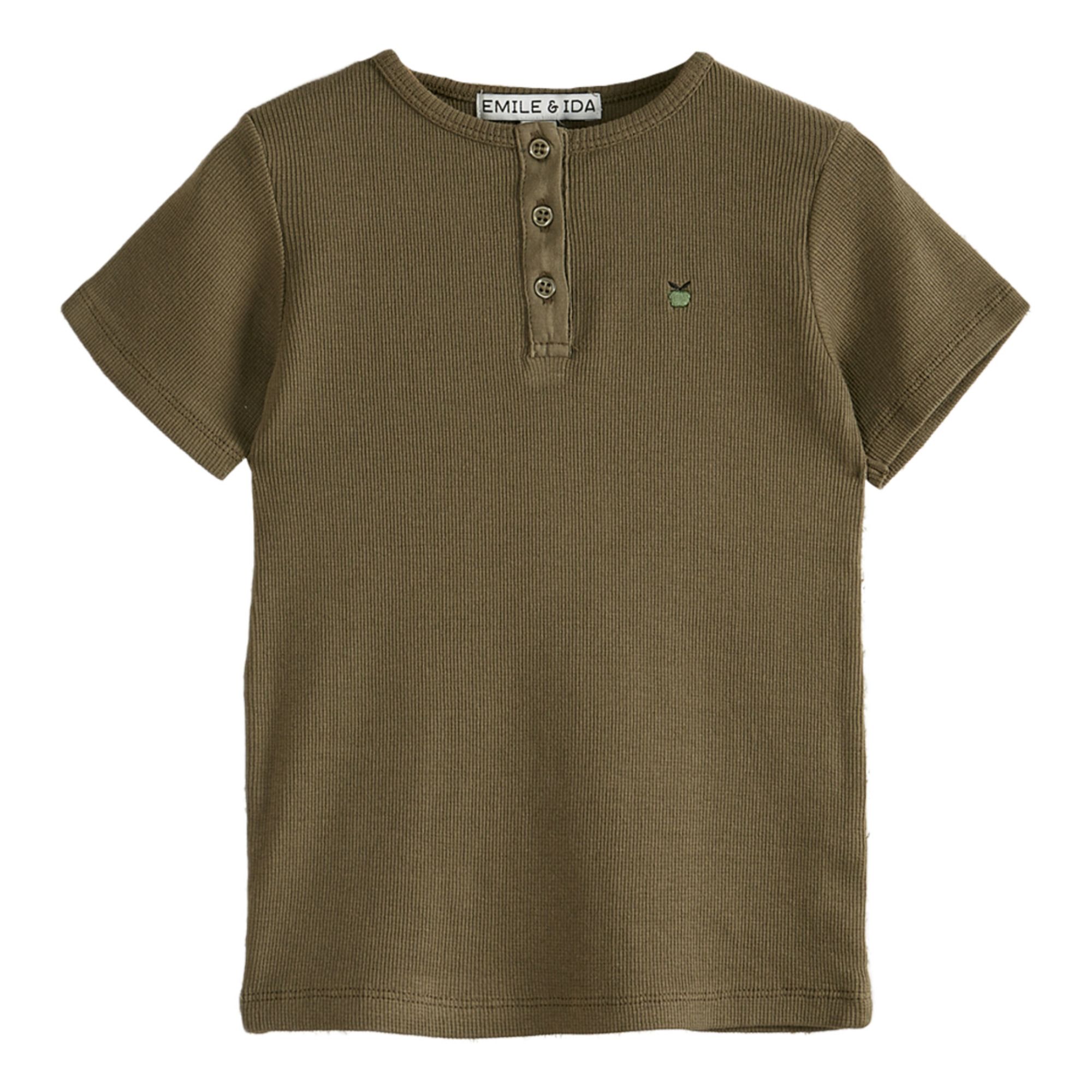 Camiseta tunecina de algodón orgánico de canalé Verde Kaki- Imagen del producto n°0