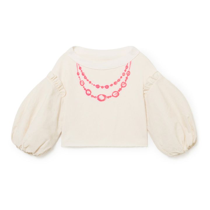 Arty Balloon Sleeve Cropped Organic Cotton Sweatshirt Ecru- Product image n°0