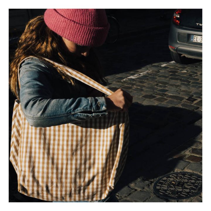Borsa shopper in cotone, con stampa vichy | Camel- Immagine del prodotto n°2