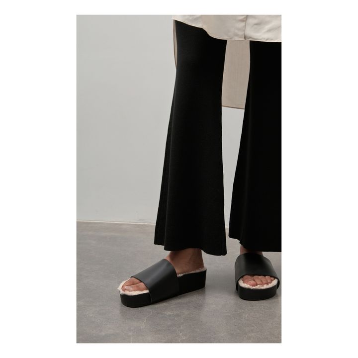 Sandali con plateau, foderati in pelliccia, in pelle Nero- Immagine del prodotto n°3