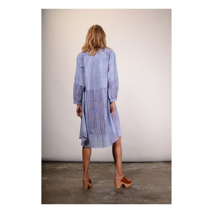 Shiva Striped Cotton Khadi Dress | Blau- Produktbild Nr. 4