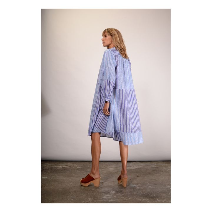 Shiva Striped Cotton Khadi Dress | Blau- Produktbild Nr. 5