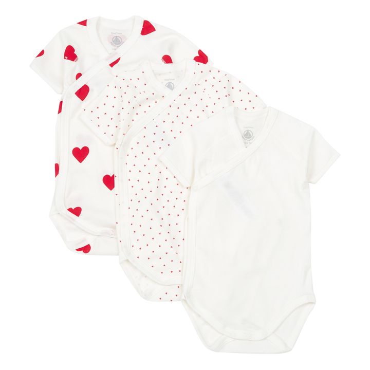 Lote de 3 Bodies Corazones de algodón orgánico | Rojo- Imagen del producto n°0