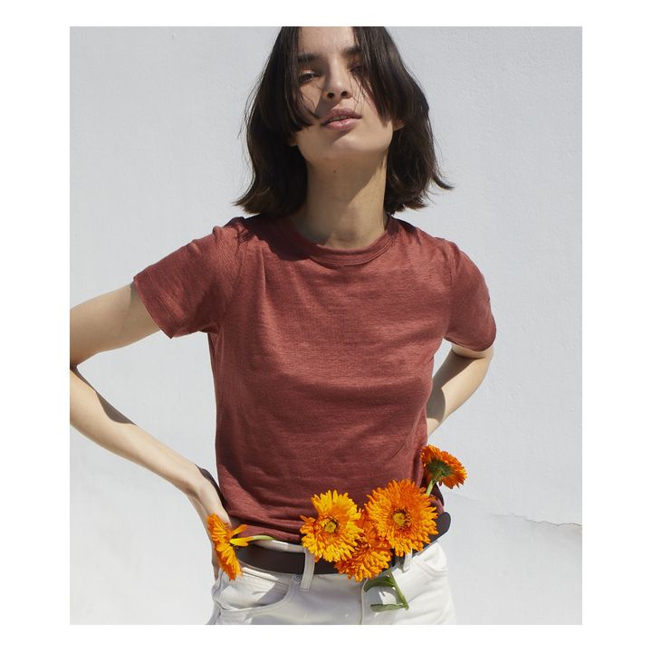Camiseta Iconique de lino - Colección Mujer - Burdeos- Imagen del producto n°1