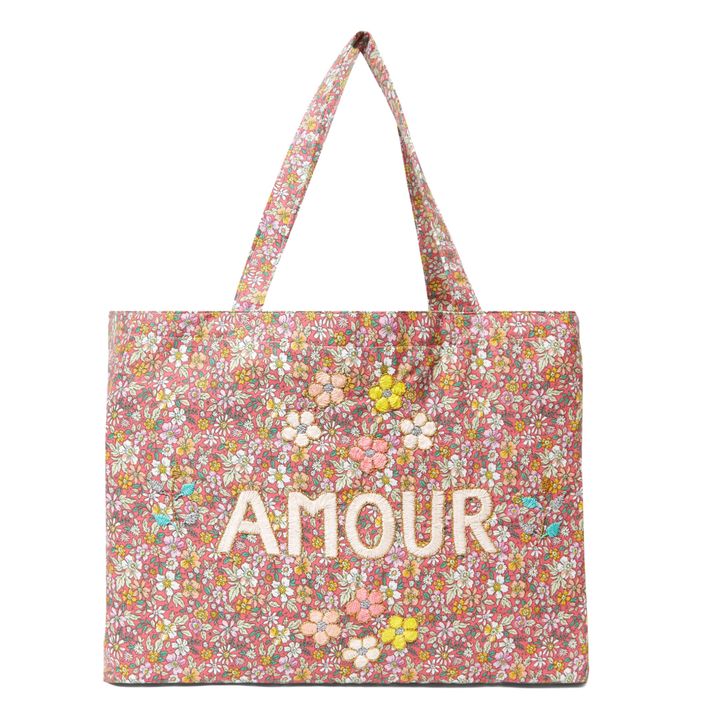 Grand cabas brodé Amour - CSAO x Smallable | Rose- Image produit n°0