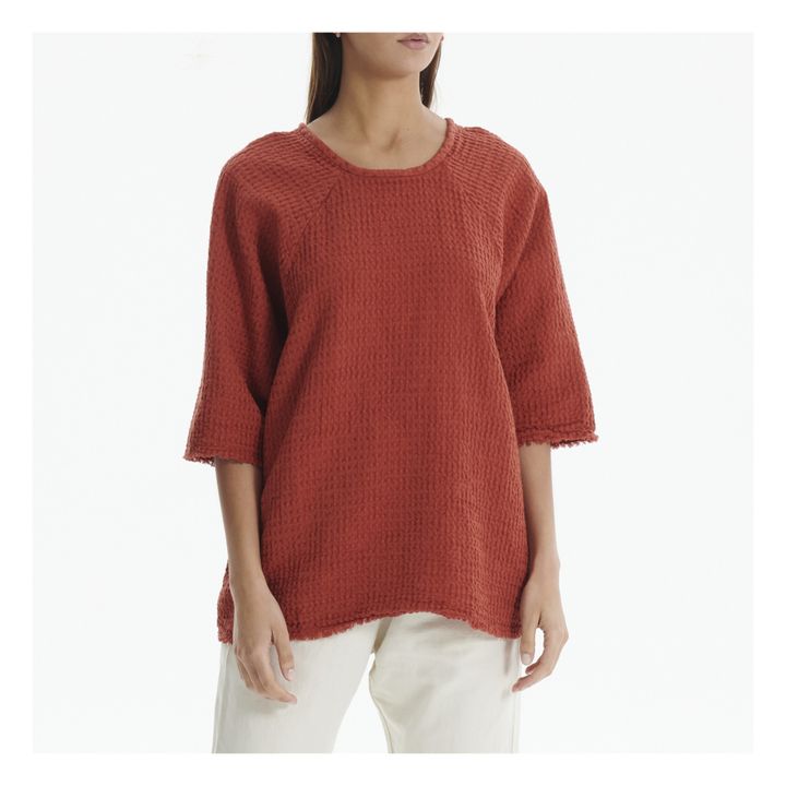 Top Cova algodón y lino Gofrado Rojo ladrillo- Imagen del producto n°4