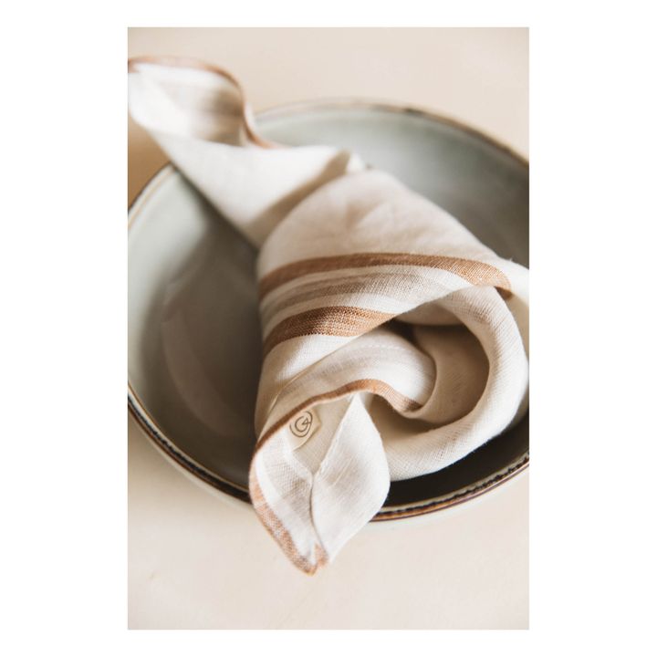 Serviettes de table en lin lavé rayé | Café- Image produit n°1