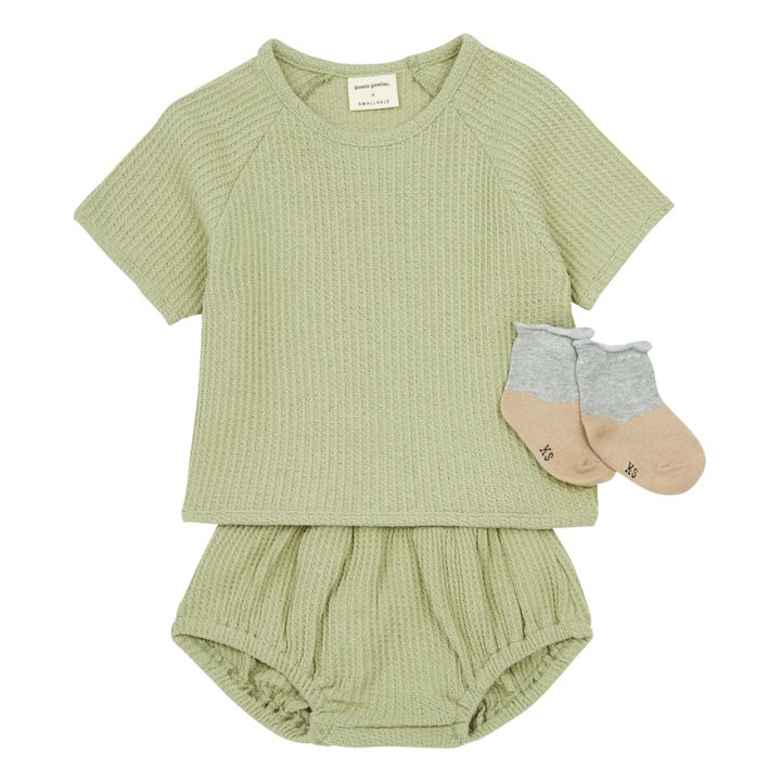 Johnny Pistachio T-shirt and Bloomers Set - Gamin Gamine x Smallable Exclusive | Khaki- Product image n°0
