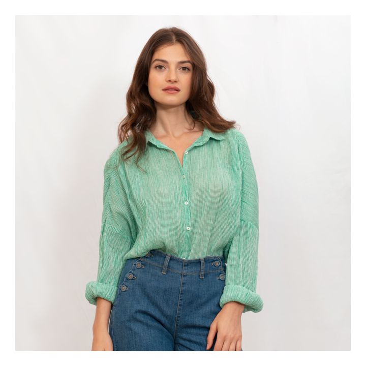 Vichy Crepe Blouse - Women’s Collection - Green- Product image n°3