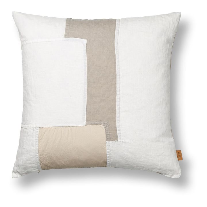 Cojín Part patchwork de lino | Blanco- Imagen del producto n°0