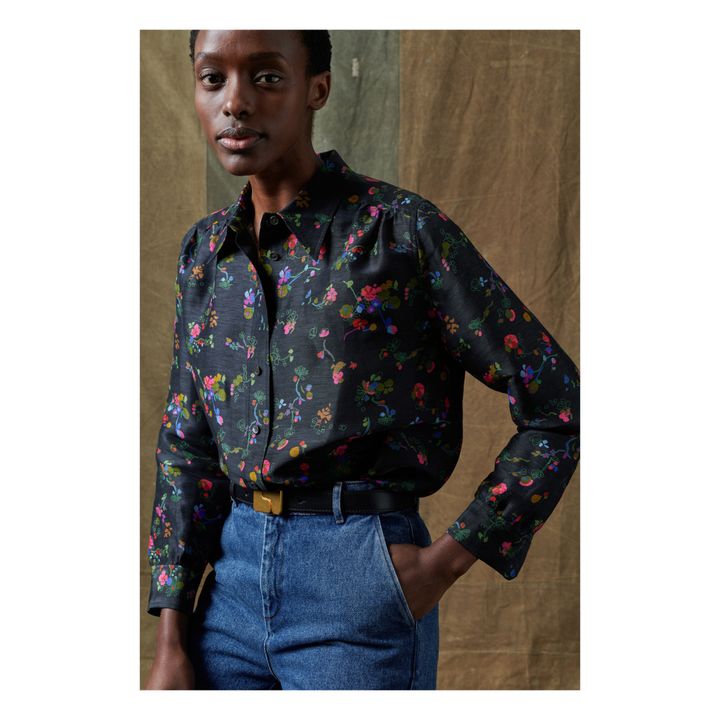 Lucrèce Linen and Silk Shirt Schwarz- Produktbild Nr. 1
