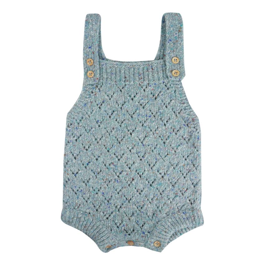 Barboteuse Laine Recyclée Losange | Bleu chiné- Image produit n°0
