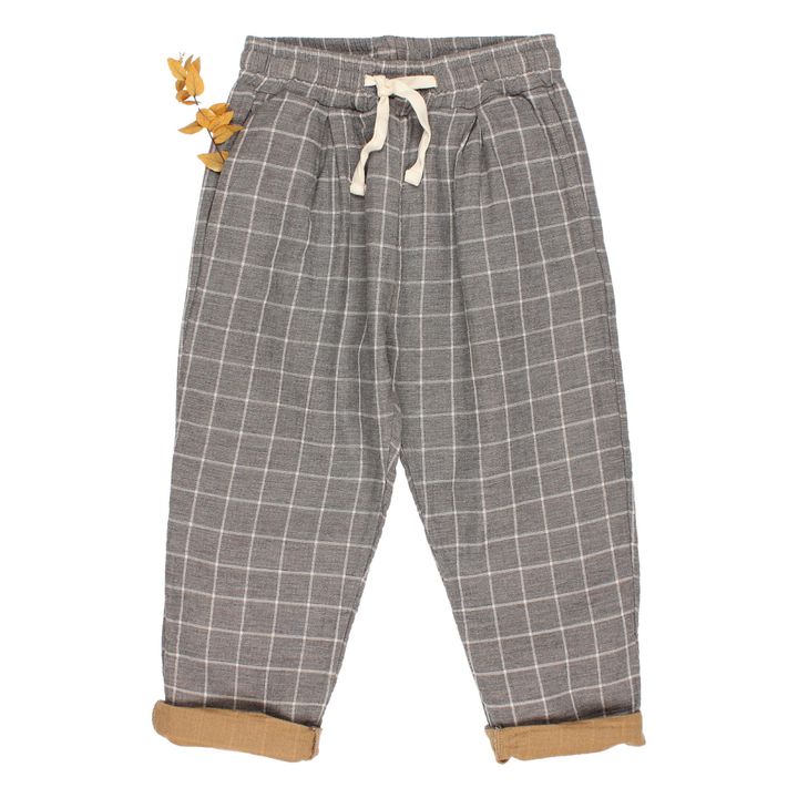 Checked Cotton Muslin Trousers | Grey- Product image n°1