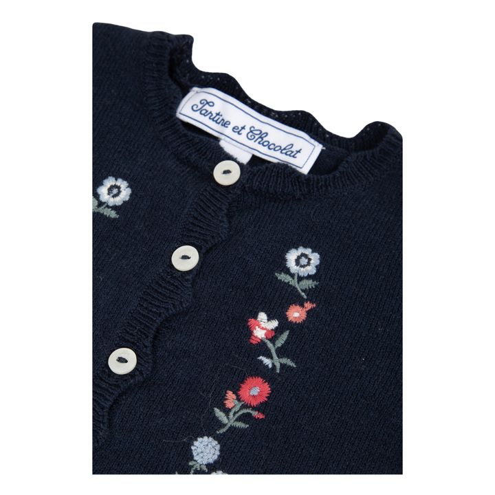 Cardigan Coton, Laine et Cachemire Brodé Bleu marine- Image produit n°2