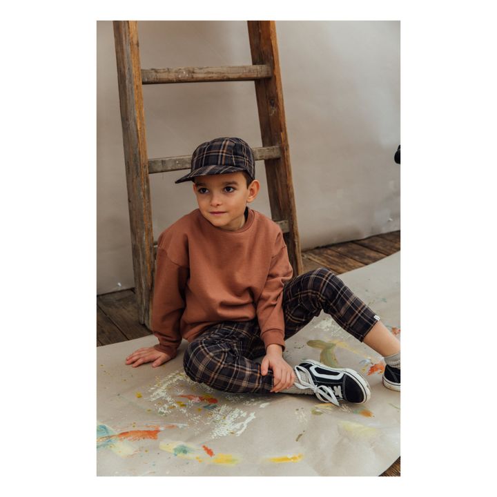 Pantalon Flanelle Coton Bio Carreaux Lio | Chocolat- Image produit n°2
