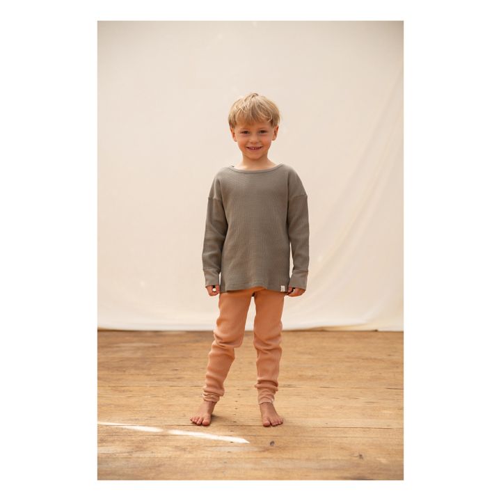 Organic Waffle Cotton T-shirt | Olive green- Product image n°1