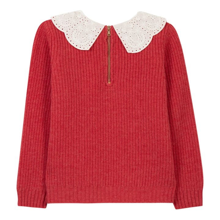 Pull Laine Col Dentelle | Rouge framboise- Image produit n°1