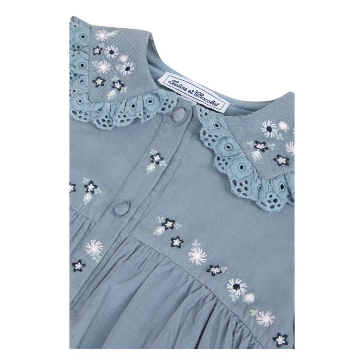 Robe Velours Côtelé Broderies Bleu gris- Image produit n°2