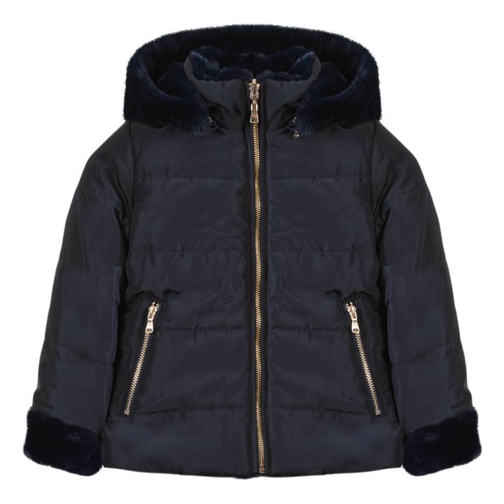Reversible Faux Fur Puffer Jacket | Navy blue- Product image n°0
