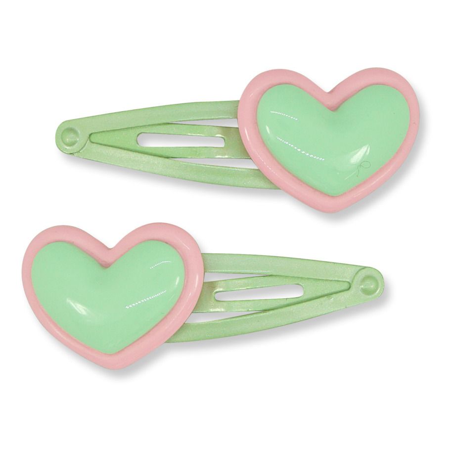 Barrettes Retro Cœur Vert Menthe- Image produit n°0