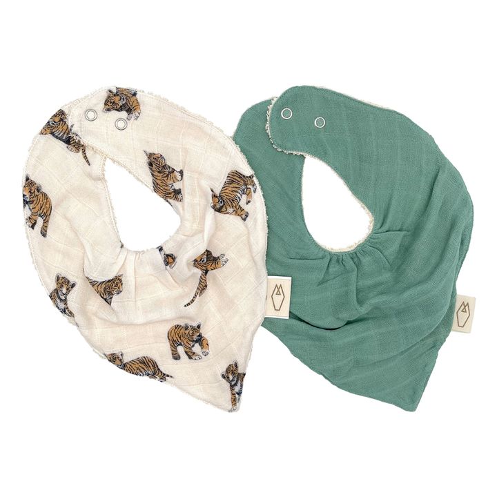 Babero bandana de algodón orgánico - Set de 2 | Salvia- Imagen del producto n°0