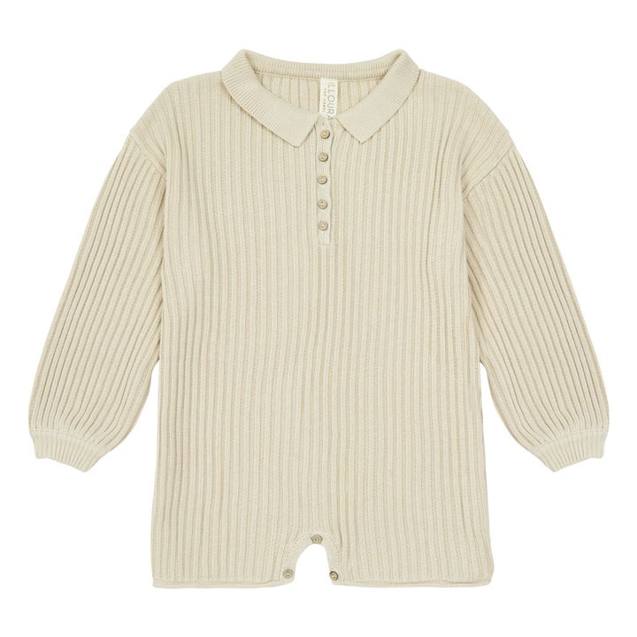Combishort Maille Côteléee Boutonnée Beige- Image produit n°0