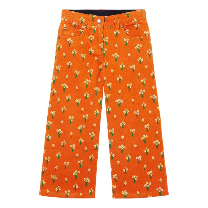 Pantalon Floral Velours Côtelé Coton Bio | Orange- Image produit n°0