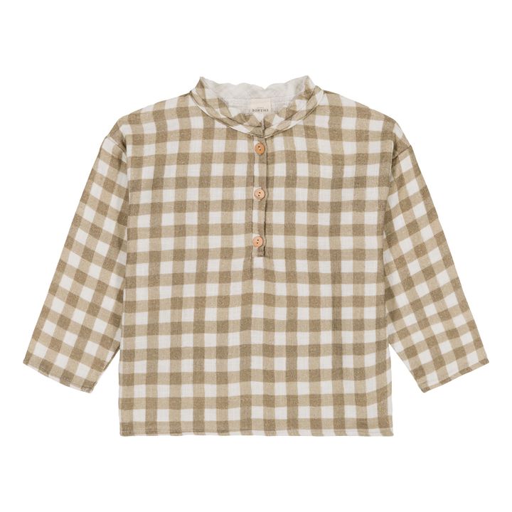 Olympe Organic Cotton Muslin Gingham Blouse | Beige- Imagen del producto n°0