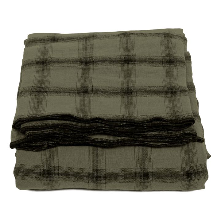 Highlands Checked Washed Linen Tablecloth | Verde Kaki- Imagen del producto n°0