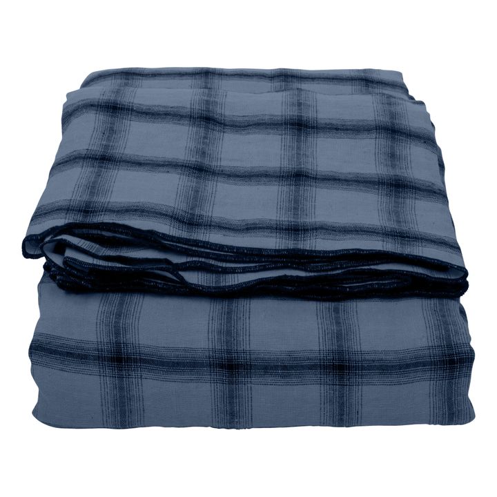 Highlands Checked Washed Linen Tablecloth | Azul Noche- Imagen del producto n°0