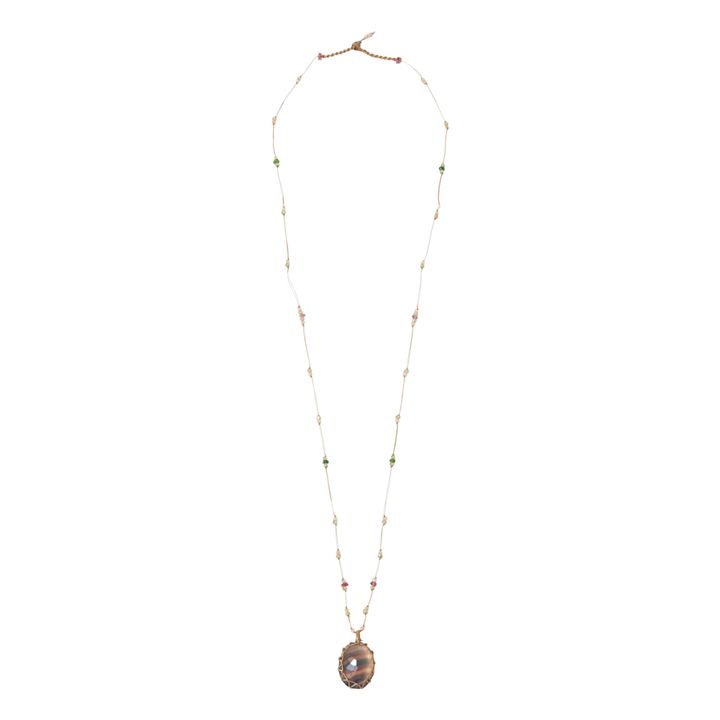 Collier Tibetan Long Fuorite Rainbow | Beige- Image produit n°1