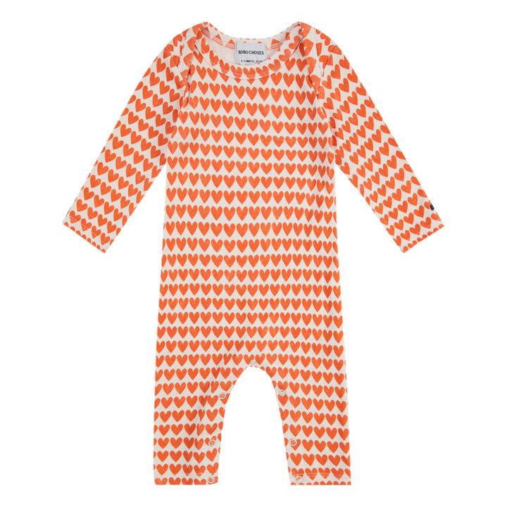Pijama de canalé Algodón orgánico Corazones | Rojo Bermellón- Imagen del producto n°0