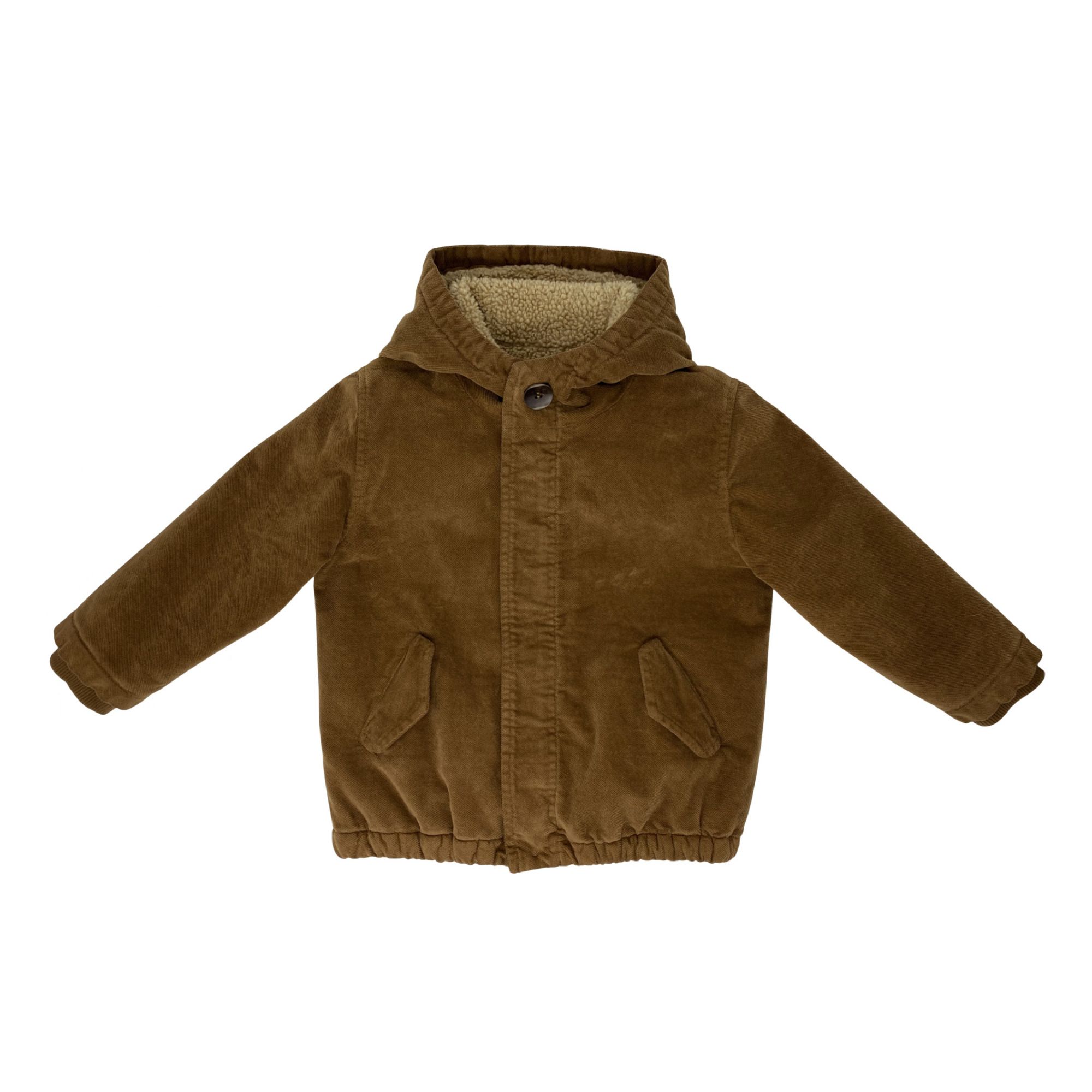 Manteau Zippé Velours Côtelé Fourré | Camel- Image produit n°0