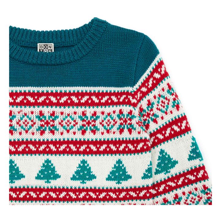 Jacquard Woollen Jumper - Christmas Collection | Peacock blue- Product image n°1