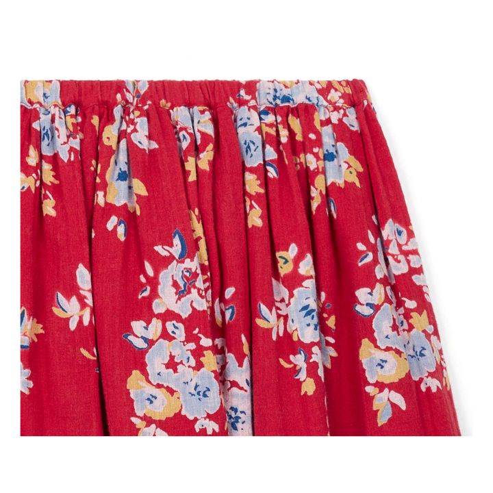 Jupe Gaze de Coton Bio Fleurie Framboise Rouge- Image produit n°1