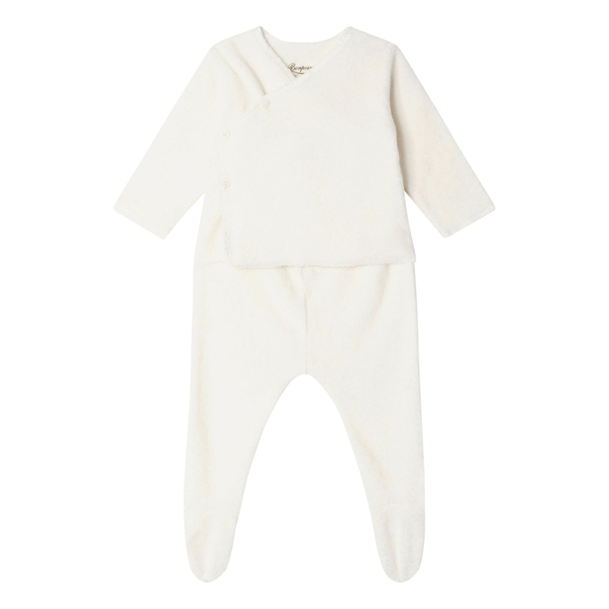 Ariles Terry Cloth Wrap Over Cardigan + Footed Leggings | Crudo- Imagen del producto n°0