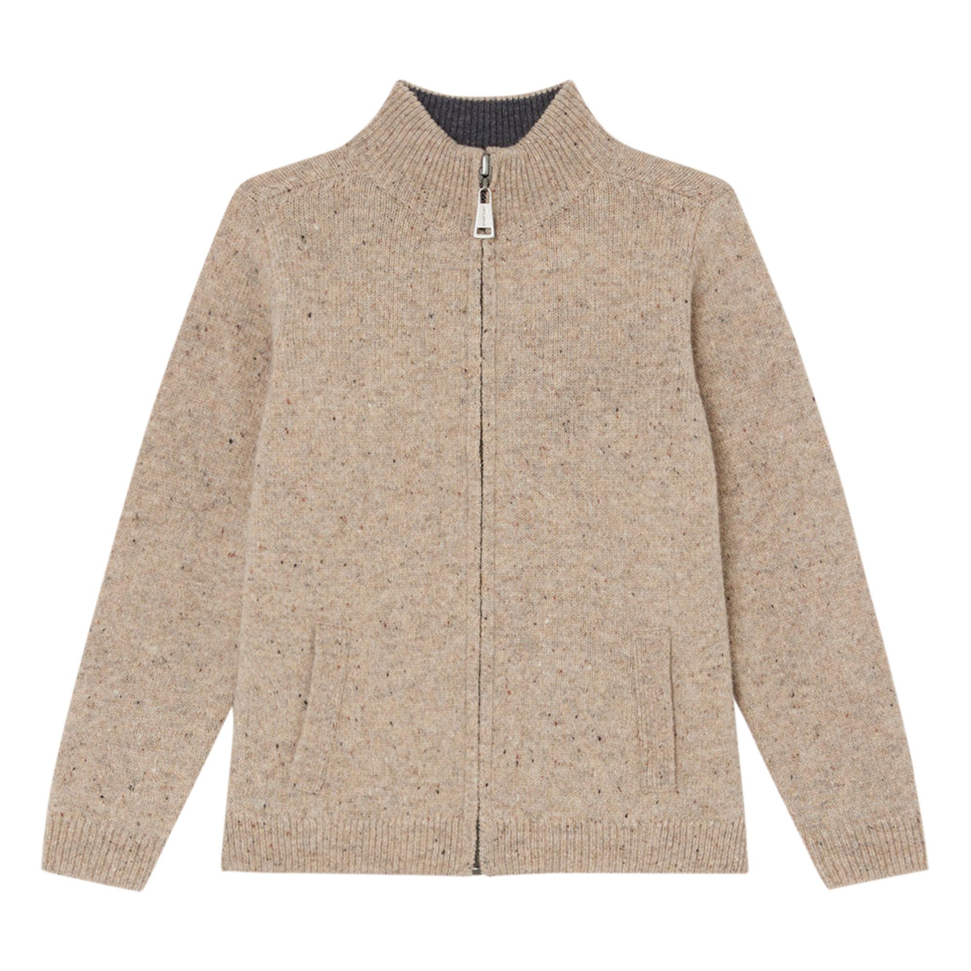 Cardigan Zippé Laine Berny Beige- Image produit n°0