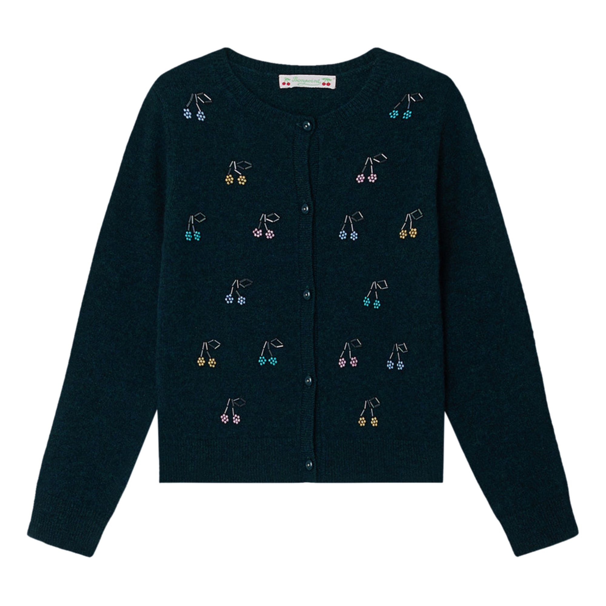 Tonia Cherry Embroidered Cashmere Cardigan - Occasionwear Collection | Verde Oscuro- Imagen del producto n°0
